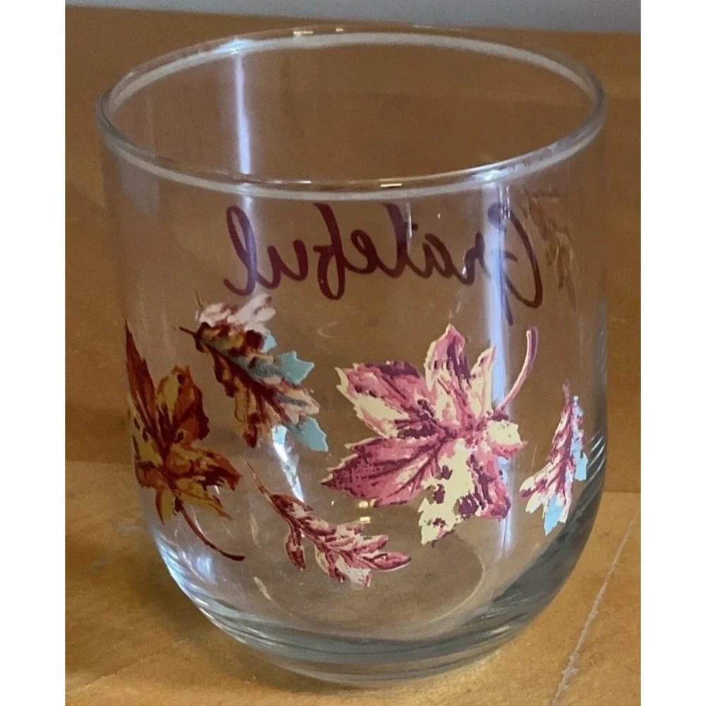 Stemless Wine Glasses Grateful 16.8 Oz‎  Autumn Leaves Beverage , Set Of 4